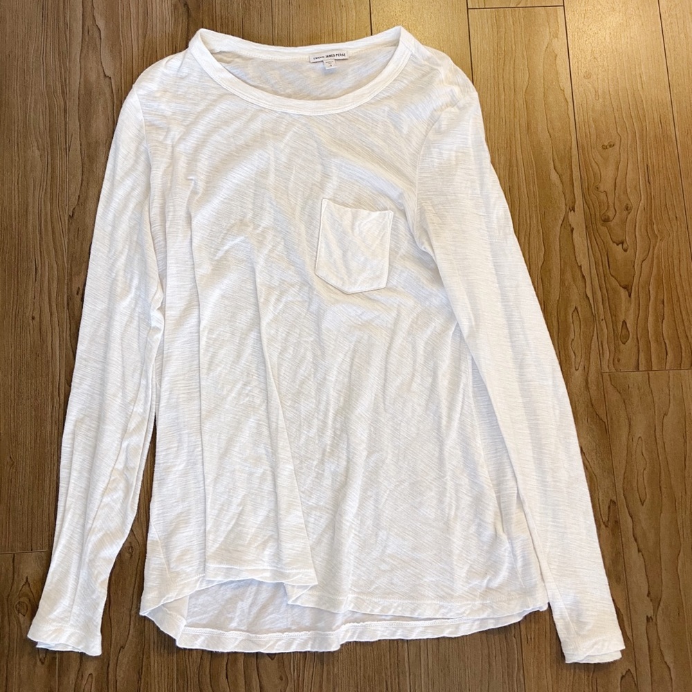 James Perse White Sheer Slub Long Sleeve Crew
